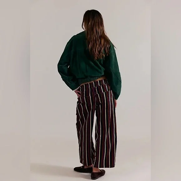 NWT FREE PEOPLE WE THE FREE Easy Peasy Printed Cord Jeans | Brown Combo $148 XS - Picture 3 of 12